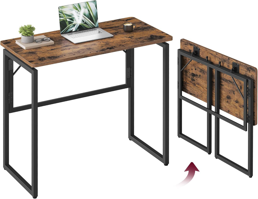 VASAGLE Folding Desk, Small Computer Desk, Foldable Table 31.5 Inch | One-Piece Desktop,Folding Table for Bedroom, Balcony, Camping, Easy Assembly, Rustic Brown, ULWD151KD01