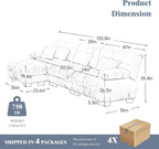 Oversized Modular Velvet Sectional Cloud Sofa Couch with Movable Ottoman,Corner Sofa with Comfortable Armrests, Deep Seat, Convertible L or U Shaped Couch (Sky-Light Blue, 3 Seat + 1 Ottoman)
