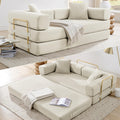 HANXIN 78 Inch Convertible Sleeper Sofa Bed, Folding Floor Mattress Couch with Fixed-Shape Frame, Futon Couch Lounge Loveseat with Pull Out Bed, No Assembly Required (Beige)