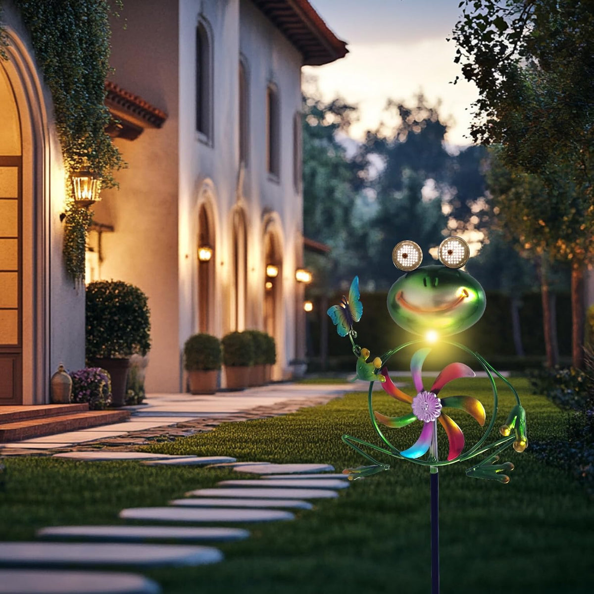 Frog Garden Decor Wind Spinners Outdoor, Garden Solar Lights Decorative Wind Sculpture Spinner Windmills for Patio Pathway Lawn Ornaments, Christmas Outdoor Frog Decor Gifts for Women Mom.
