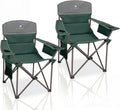 Oversized Camping Chairs 2 Pack - Heavy Duty 400LBS Padded Lawn Chair with Cooler Bag,Cup Holder,Side Pocket,Collapsible for Outdoor,Camp,Fishing & Garden,Dark Green