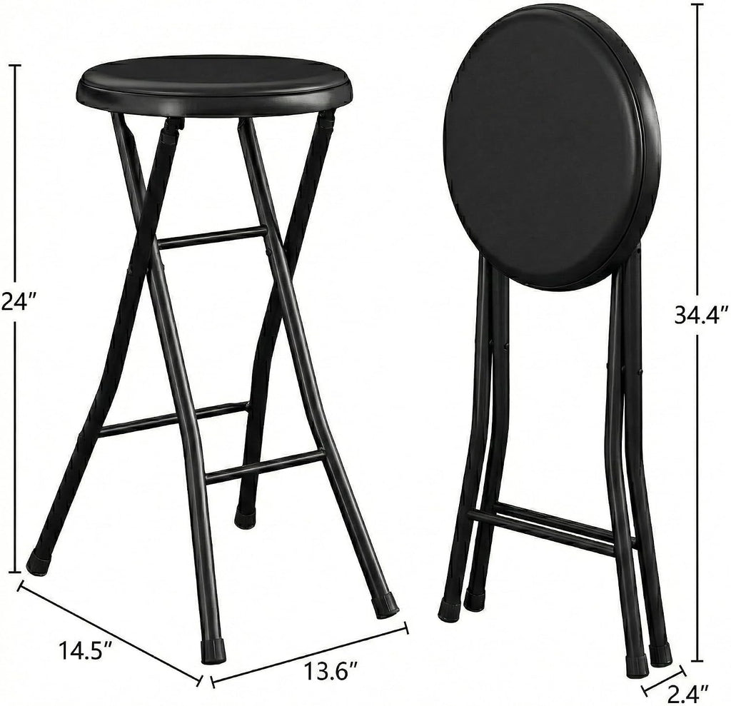 24 Inch Folding Stool Chair, Black Foldable Stool for Adults Portable, Lightweight Collapsible Bar Stool with Padded Seat, Compact Fold Up Stool for Parties, Weddings, Indoor Outdoor Use