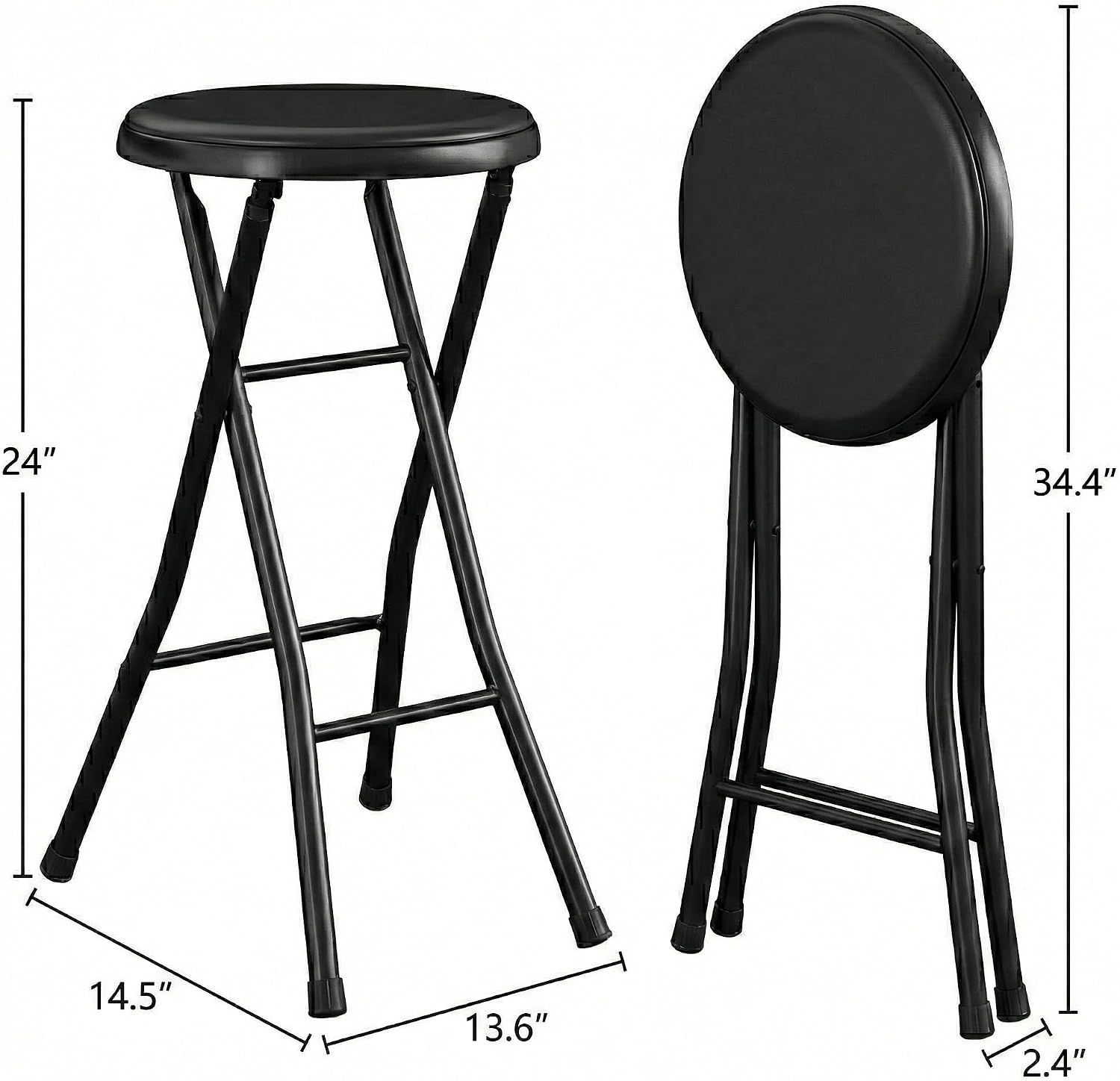 24 Inch Folding Stool Chair, Black Foldable Stool for Adults Portable, Lightweight Collapsible Bar Stool with Padded Seat, Compact Fold Up Stool for Parties, Weddings, Indoor Outdoor Use