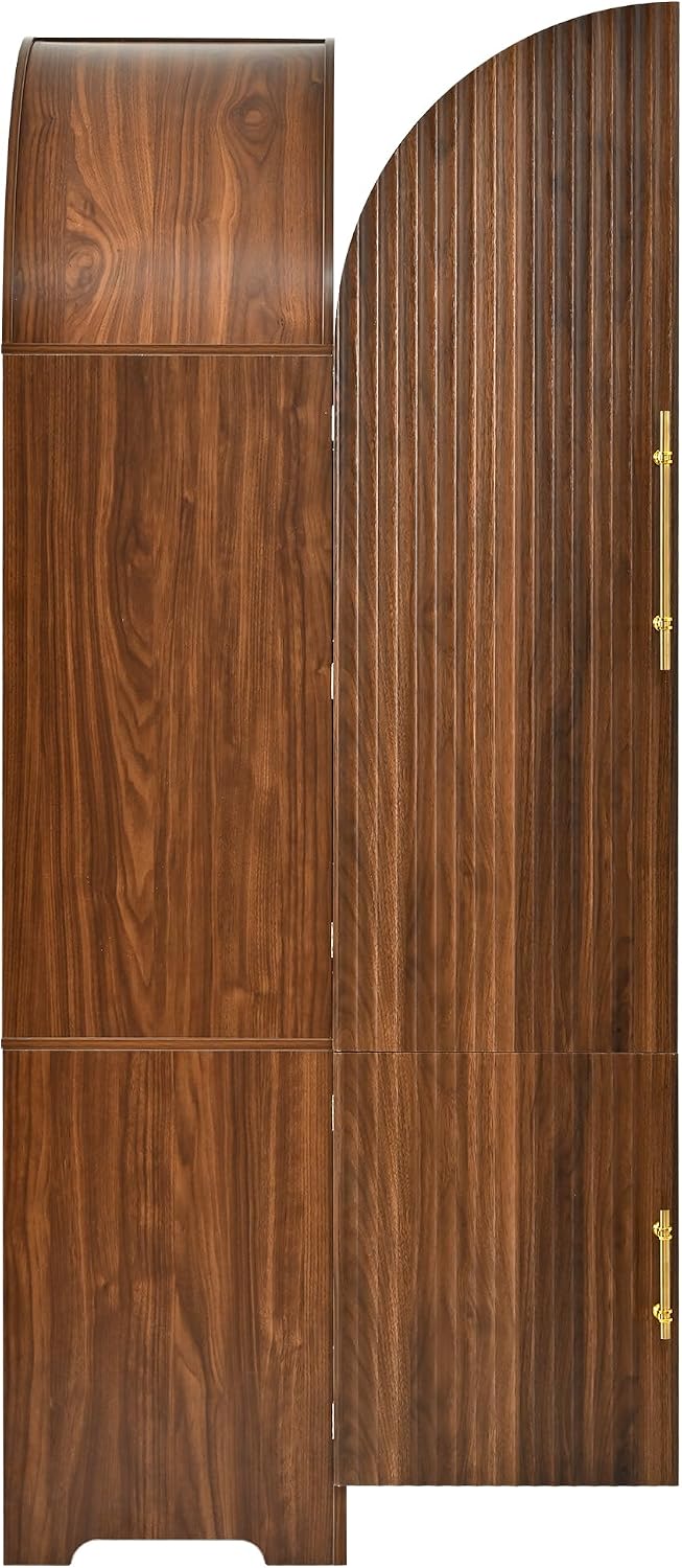 Merax 72" Tall Arched Cabinet Kitchen Pantry with 4 Doors, Fluted Storage Cabinets with 3 Adjustable Shelves & 1 Hidden Drawer & 8 Door Shelves, Versatile Cupboard for Kitchen, Dining Room, Brown