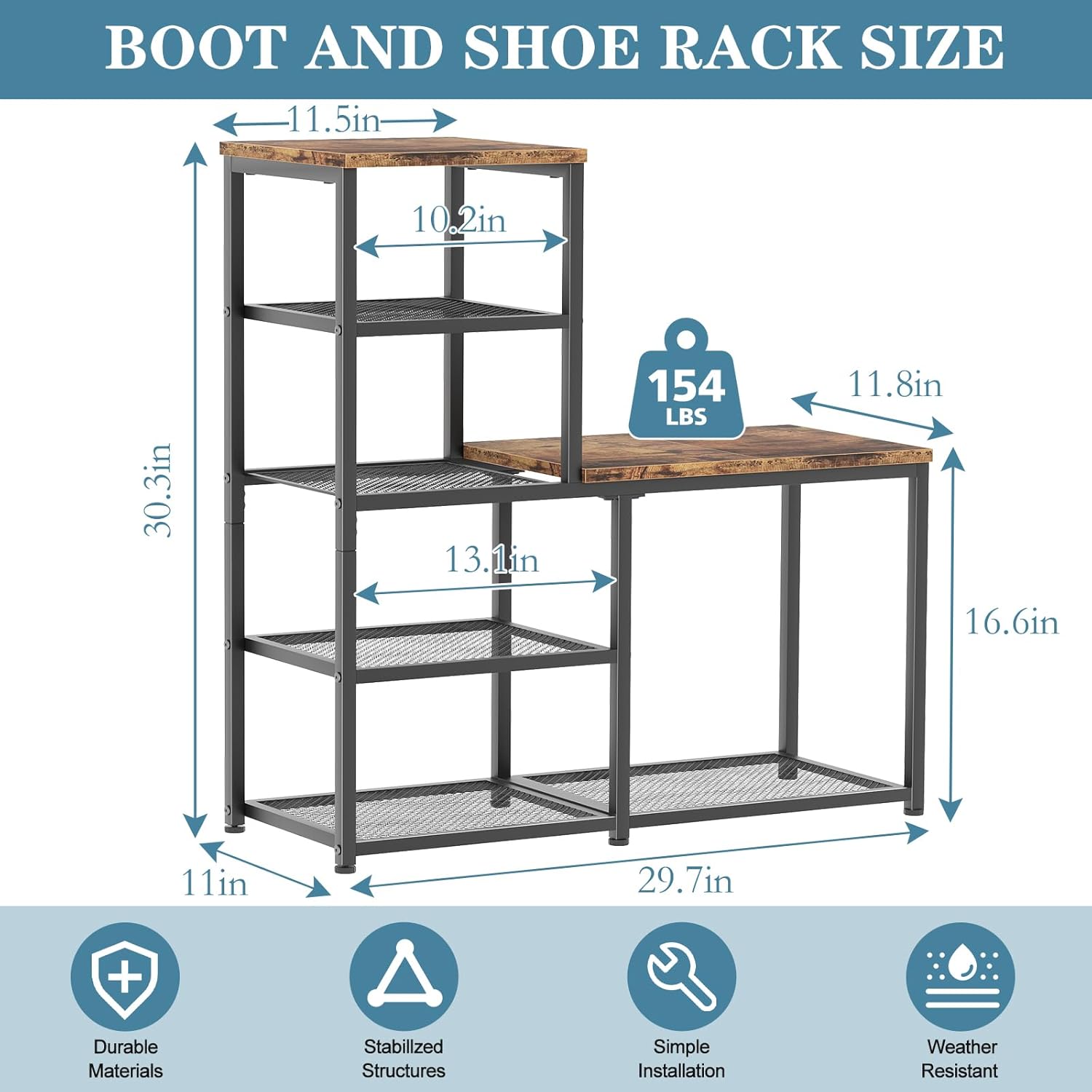 Shoe Rack Bench for Entryway,Free Standing Shoe Storage Organizer for Front Door Entrance,4-Tier Boot Rack Holder Shelf for Closet with Seat,Sturdy Shoe Shelves for High Heels(Brown)