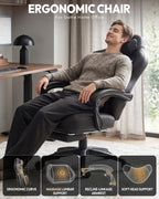 Dowinx Big and Tall Gaming Chair for Adults with Footrest, Massage Lumbar | Ergonomic High back with Pocket Spring Cusion Wide Seat, 90-135° Recline, Adjustable Height & Headrest for Home Office Black