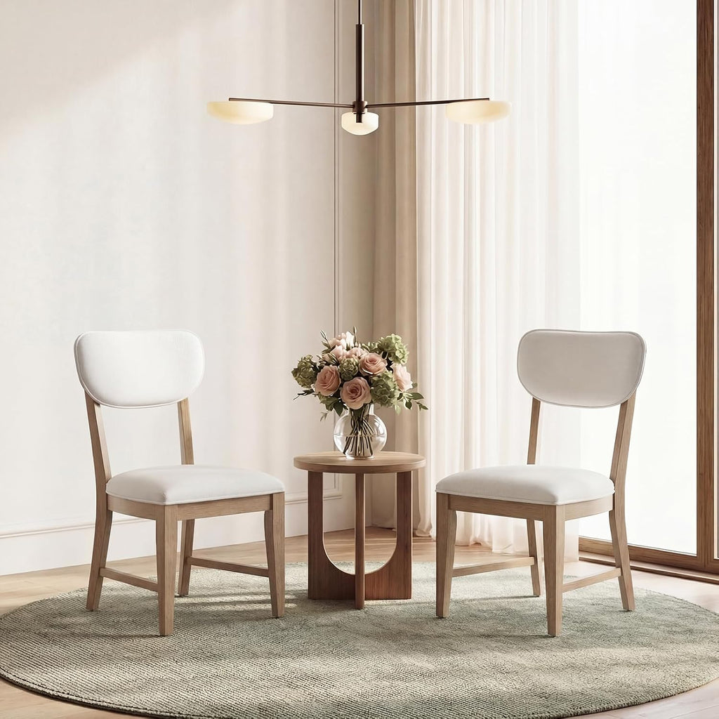 COLAMY Solid Wood Dining Chairs Set of 2, Mid Century Modern Upholstered Kitchen Chairs with 3.3" Thick Cushion & Anti-Slip Pads, Farmhouse Rubber Wood Dining Room Chairs, Oak Nature