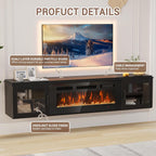 80" Floating TV Stand with 36" Electric Fireplace, Brown & Black | Floating TV Stand Wall Mounted Fits TVs up to 80", Adjustable Shelves & Storage, TV Console for Living Room, WI‑FI Enabled