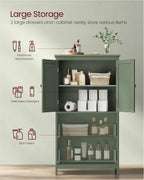 VASAGLE Floor Storage Cabinet, Freestanding Unit, 4 Doors | Adjustable Shelves, 11.8 x 23.6 x 43.3 Inches, for Entryway, Bathroom, Forest Green, UBBC552C01