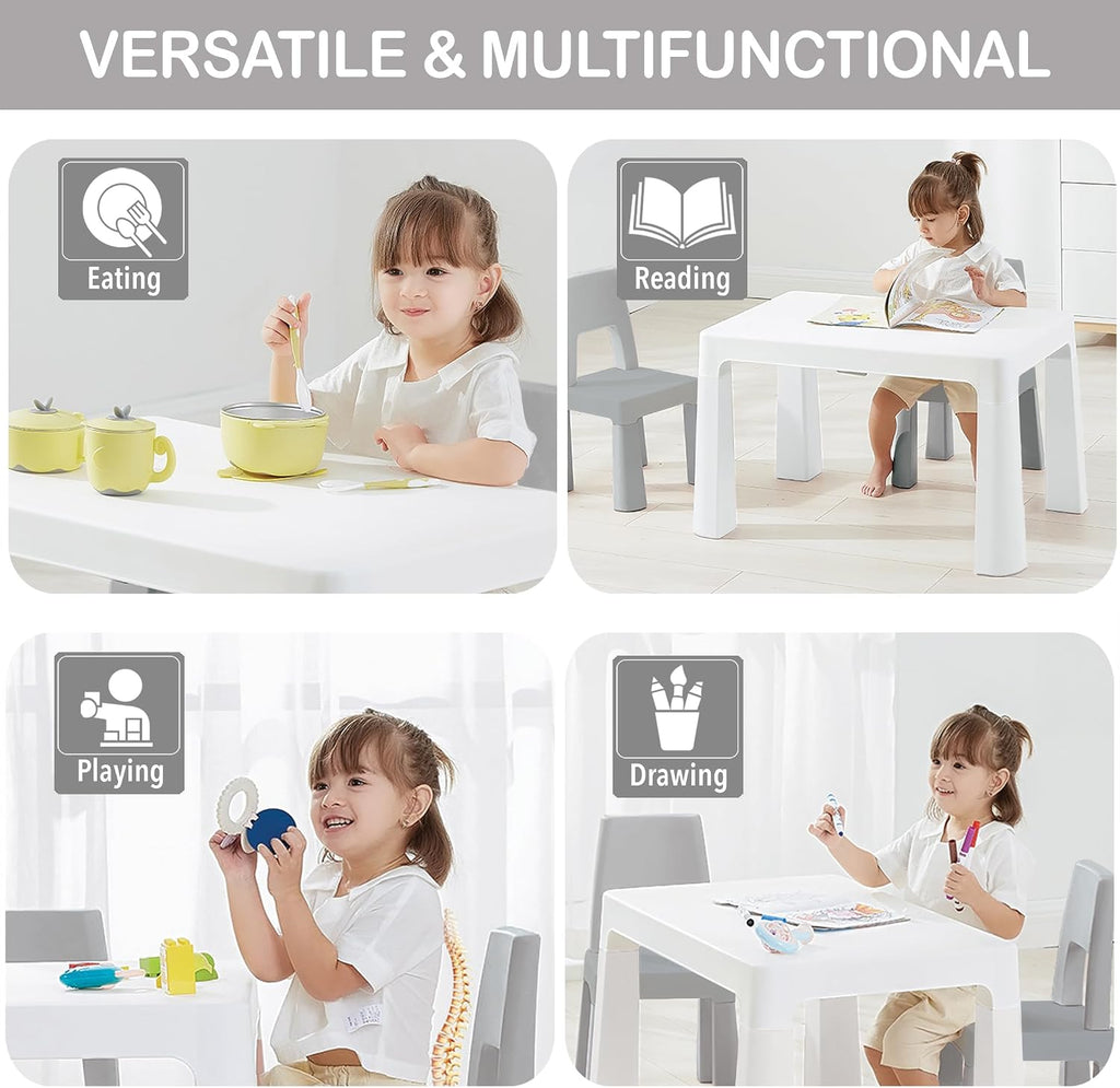 Little Twig 3-Piece Height Adjustable Kids Table and Chairs Set – Built-in Storage Drawers, Modern Design, Easy to Clean, Perfect for Eating, Activities, or Studying (Gray)