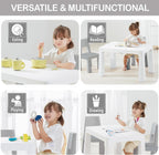 Little Twig 3-Piece Height Adjustable Kids Table and Chairs Set – Built-in Storage Drawers, Modern Design, Easy to Clean, Perfect for Eating, Activities, or Studying (Gray)