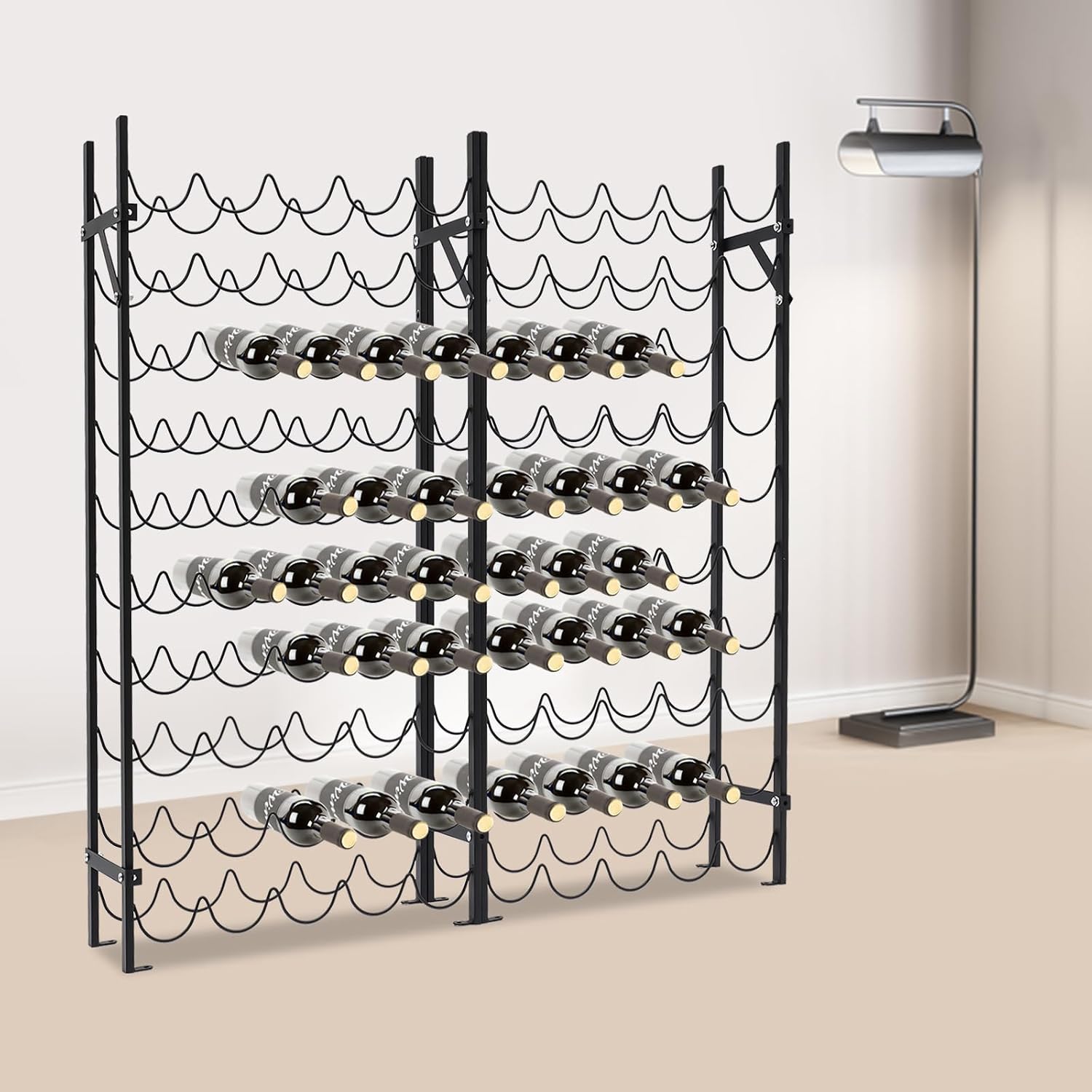 10-Tier Wine Rack for 100 Bottles - Black Metal Wine Bottle Holder Stand with Horizontal Storage, Easy Assembly, and Elegant French Quarter Design for Home, Bar, and Cellar Display