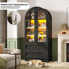 Bestier 71" Arched Kitchen Pantry Cabinet with LED Lights, 15.7" Deep Storage Cabinet with 3 Adjustable Shelves and 2 Drawers, Modern Farmhouse Cupboard for Living Room, Kitchen, Dining Room, Black
