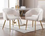 KCC Modern Velvet Desk Chair Accent Armchair Upholstered Tufted Chairs Dining Chairs, Tufted Vanity Chair Side Chairs with Gold Metal Legs for Dining Room Living Room Restaurant,1 PC &Cream