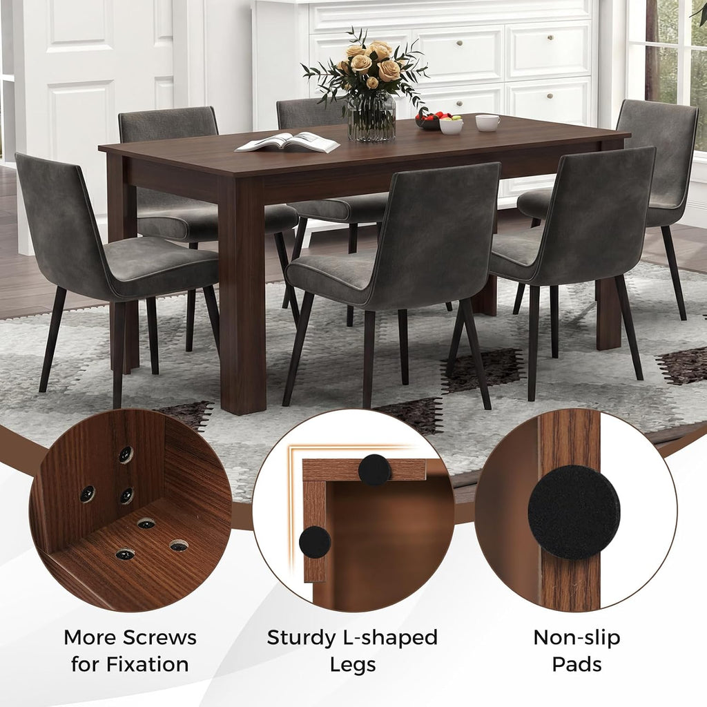 COSTWAY Dining Table for 4-6 People, 63” Rectangular Dining Room Table, Farmhouse Dinette Table with Large Computer Workstation, Modern Kitchen Table for Apartment, Living Room, Restaurant (Walnut)