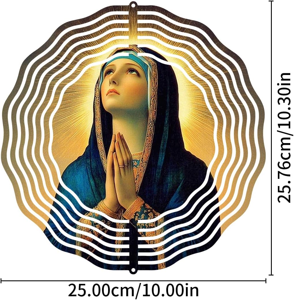 Virgin Mary Prayer Wind Spinner, Metal Wind Spinners Outdoor Indoor, Religious Virgin Mary Hanging Garden Decor for Outside, Stainless Wind Spinners for Yard and Garden 10 inch 3D (25.76X25 CM)