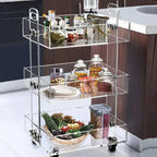 Gdrasuya10 Clear Acrylic Side Table with Wheels, 3 Tier Acrylic End Table Side Table Rolling Serving Cart Snack Table Easy Assemble for Couch Living Room Party Balcony