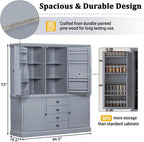 73'' Traditional Freestanding Wooden Kitchen Pantry, Large Kitchen Storage Unit Cupboard with Drawers Cupboard with Door Shelves and Adjustable Shelves (Gray-T)
