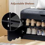 ORRD Shoe Storage Bench with Cushion, Entryway Shoe Cabinet Bench with 2 Scalloped Doors & Adjustable Shelf, 2-Tier Shoe Rack Organizer Cabine for Entryway, Hallway, Living Room (Black)