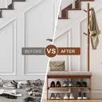 Coat Rack with Shoe Storage,Shoe Rack whit 8 Hook for Offices、Bedroom、Living Room,Small Shoe Bench,Walnut