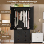 GarveeHome 70" Wardrobe Armoire Wooden Closet with 3 Drawers, Black