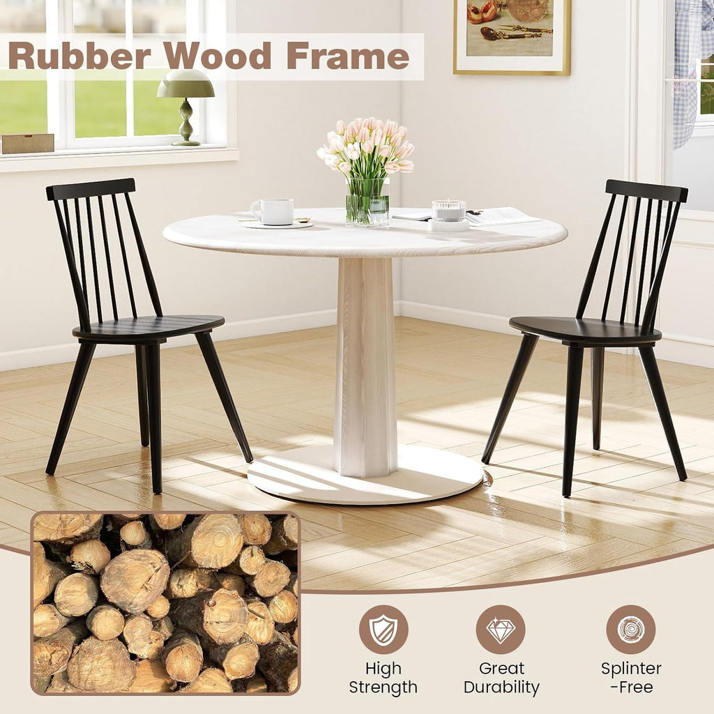 GOFLAME Windsor Dining Chairs Set of 2, Farmhouse Kitchen Chairs with Rubber Wood Frame, Slat Spindle Back, Armless Side Chairs for Dining Room, Living Room, Restaurant