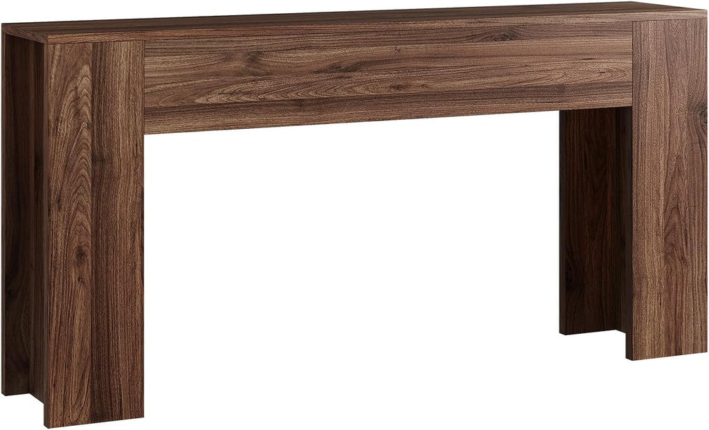 UNIQUITE 63-Inch Long Console Table with RGB LED Lights, Extra Wide and Thick Sofa Table Behind Couch, Farmhouse Entryway Table for Entrance, Hallway, Living Room, Brown