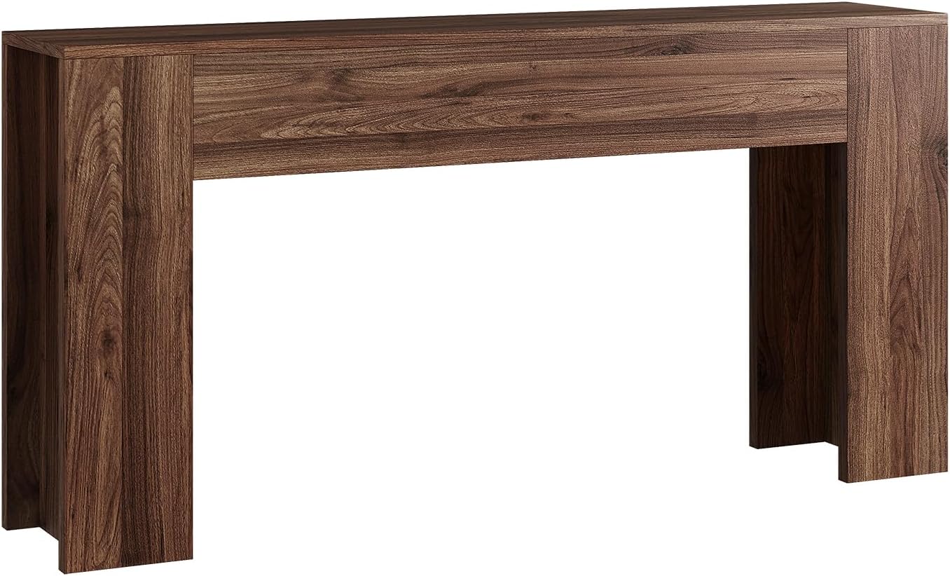 UNIQUITE 63-Inch Long Console Table with RGB LED Lights, Extra Wide and Thick Sofa Table Behind Couch, Farmhouse Entryway Table for Entrance, Hallway, Living Room, Brown