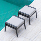 Outdoor Patio Ottoman Set of 2 Outdoor Footrests for Patio Outdoor Aluminum Ottomans and Footstools with Grey Cushions, Dark Grey Frame