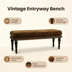Forteek 47" Vintage Pattern Upholstered End of Bed Bench, Entryway Bench | Bedroom Bench with Detachable Washable Cover, Nailhead Trim, Sturdy Solid Wood Legs,Window Bench, Hallway Bench, Dining Bench