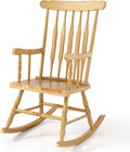 GIANTEX Outdoor Wood Rocking Chair, Patio Rocking Chair, Natural | Solid Rubber Wood Frame, Slat Back, Outdoor & Indoor Rocker Front Porch Rocker for Garden, Poolside, Balcony, Backyard, Lawn