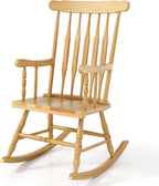 GIANTEX Outdoor Wood Rocking Chair, Patio Rocking Chair, Natural | Solid Rubber Wood Frame, Slat Back, Outdoor & Indoor Rocker Front Porch Rocker for Garden, Poolside, Balcony, Backyard, Lawn