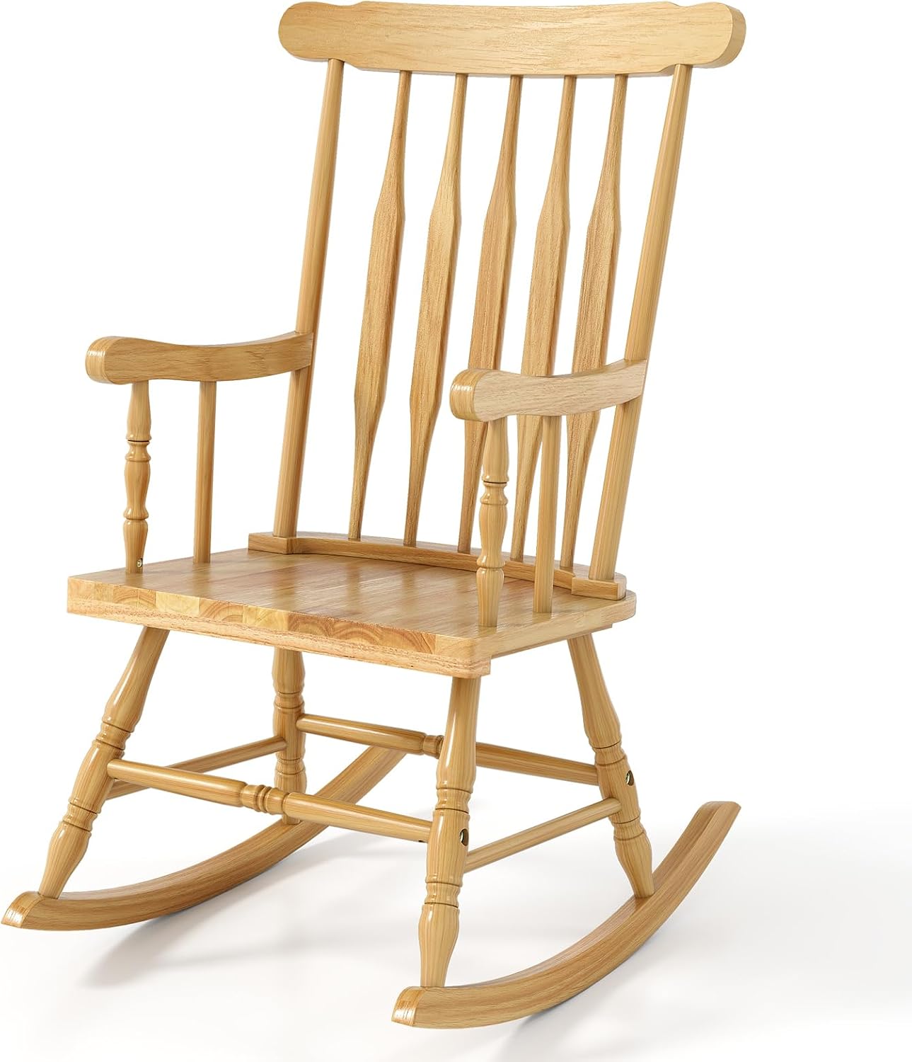 GIANTEX Outdoor Wood Rocking Chair, Patio Rocking Chair, Natural | Solid Rubber Wood Frame, Slat Back, Outdoor & Indoor Rocker Front Porch Rocker for Garden, Poolside, Balcony, Backyard, Lawn