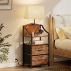 Evermagin 45" Nightstands, Tall Nightstand with Charging Station & Light | Bedside Table with 2 Fabric Drawer & Storage Shelf, End Table with USB Ports and Outlets for Bedroom, Dorm, Rustic Brown