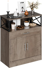 SUNLEI Kitchen Buffet Sideboard Cabinet, Storage Cabinets with 2 Doors and 1 Drawers, Open Storage & Adjustable Shelf, Farmhouse Coffee Bar Cabinet with Storages for Kitchen, Rustic Grey