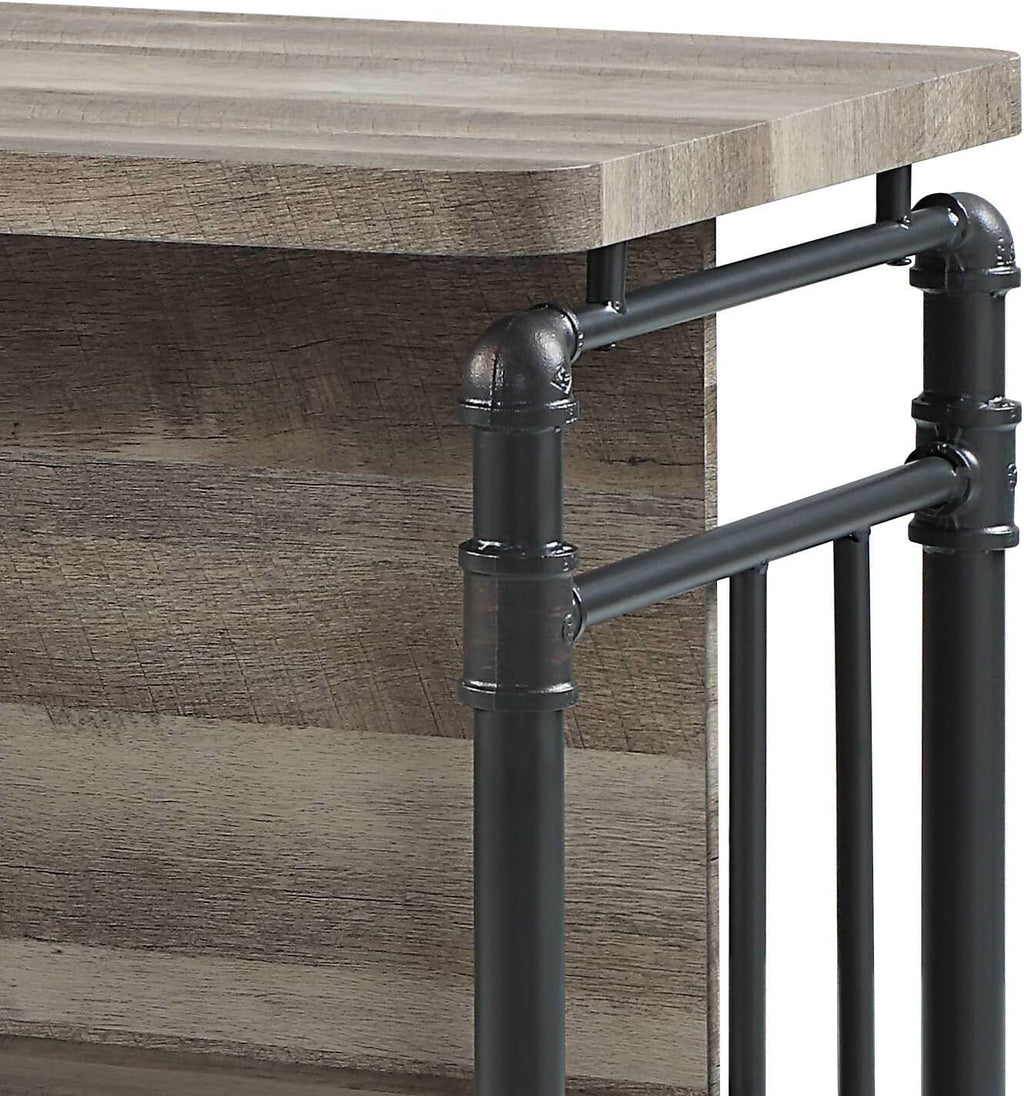 Antique Oak and Sandy Grey 5-Shelf Kitchen Island with Wood+Metal | Wood and metal construction with rustic and modern design