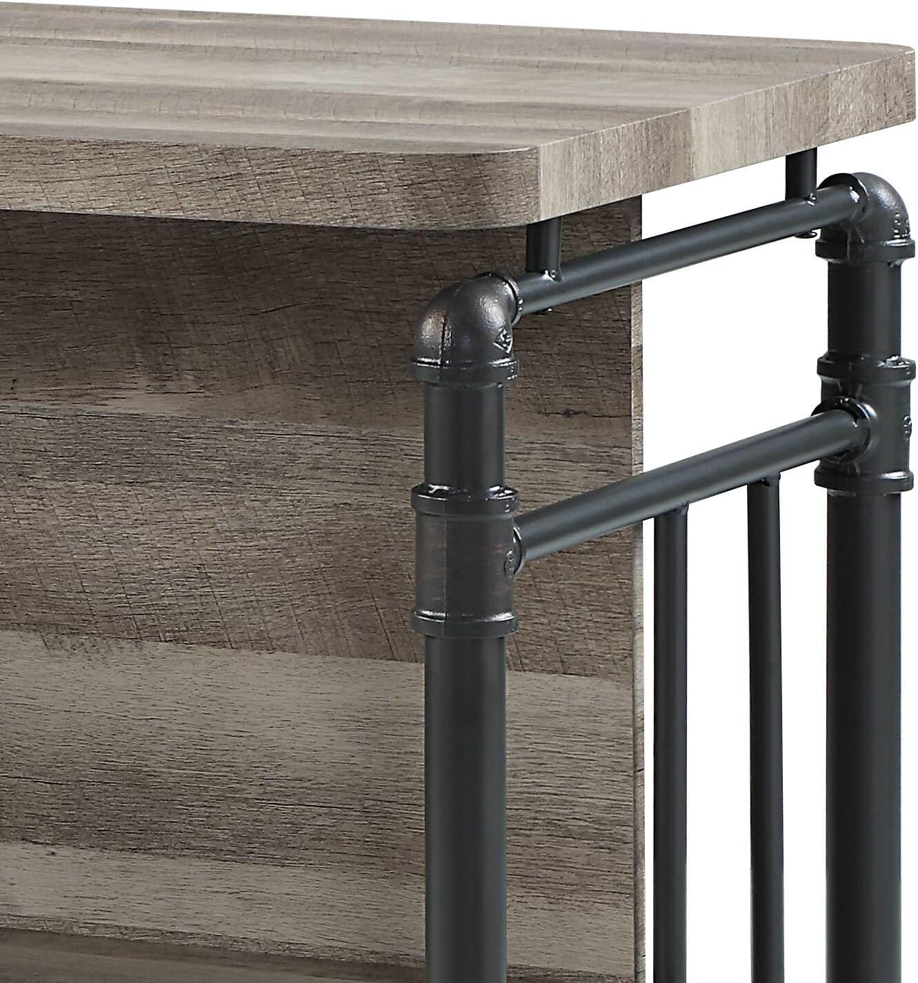 Antique Oak and Sandy Grey 5-Shelf Kitchen Island with Wood+Metal | Wood and metal construction with rustic and modern design