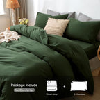 MooMee Bedding Duvet Cover Set 100% Washed Cotton Linen Like Textured Breathable Durable Soft Comfy (Solid Forest Green, Oversized King Plus 128"x120")