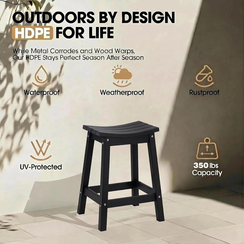 AMILY 24'' HDPE Bar Stool Set of 2, Weather Resistant Outdoor Bar Stools, Heavy Duty All-Weather Patio Stools for Poolside, Backyard, Balcony, Easy Assembly (Black)