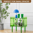 Dethan Acrylic Side End Table Record Player Stand with Vinyl Storage – Modern Turntable Table with Record Holder, Clear Side Table for Living Room, Bedroom, Small Spaces – Green, 18.7" x 14.6" x 26.1"