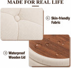 25" Round Ottoman with Storage, Small Coffee Table with Reversible Tray Lid | Tufted Fabric Round Storage Ottoman with Solid Wood Legs, 3-in-1 Footrest for Living Room, Bedroom, Entryway, Camel