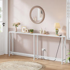 Gewudraw 70 in Skinny Sofa Table Behind Couch, Console Table with Oulets & USB Ports for Hallway, Entryway,Living Room, Bedroom, White