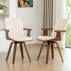 Mid Century Modern Dining Chairs, Swivel Dining Chairs with Arms Walnut | Natural Bentwood Frame, Faux Leather Upholstered Seat , Wooden Arms and Legs, Leather Swivel Chairs for Kitchen, Dining Room