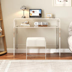 Vanity Stool Chair, Soft Ottoman with Clear Acrylic Legs, Modern Padded Seat Footstool for Entryway, Hallways, Bedrooms and Living Room (White)