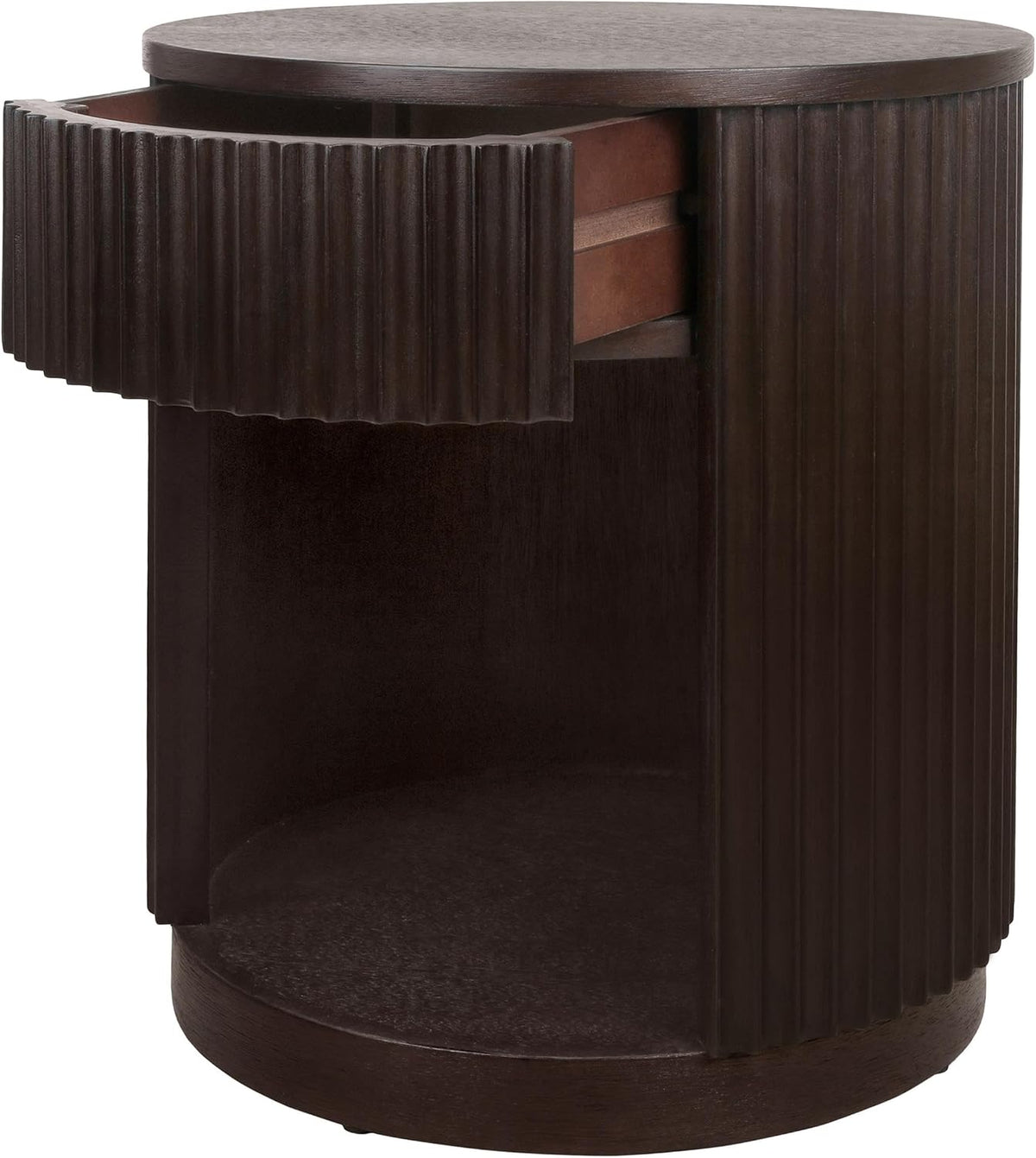 NPD Furniture Truro 19-Inch Round Accent Table with Storage Shelf, 2-Tier Side End Table with Fluted Column for Living Room, Dark Brown