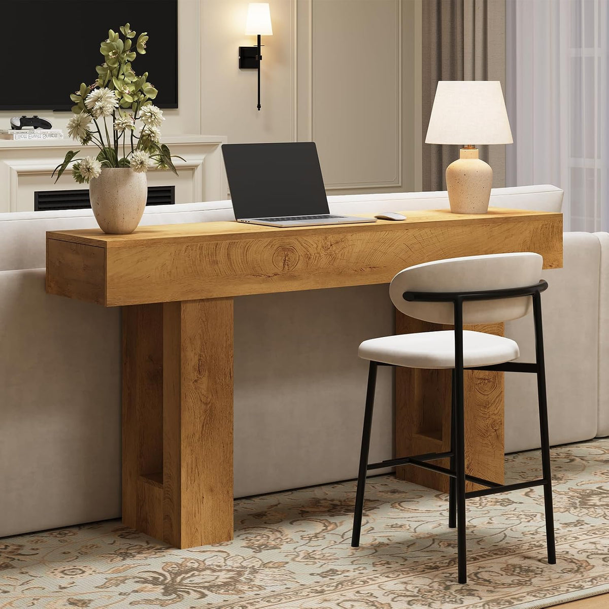 Airynee 63 Inches Long Console Table for Entryway with Drawers, Wooden Sofa Table Behind Couch, Industrial Entry Table for Living Room, Foyer, Hallway, Natural Oak