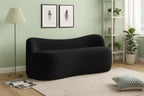 Meridian Furniture 119Black Flair Collection Modern | Contemporary Boucle Fabric Upholstered Bench with Curved Back Design, Black, 62" W x 23" D x 24" H