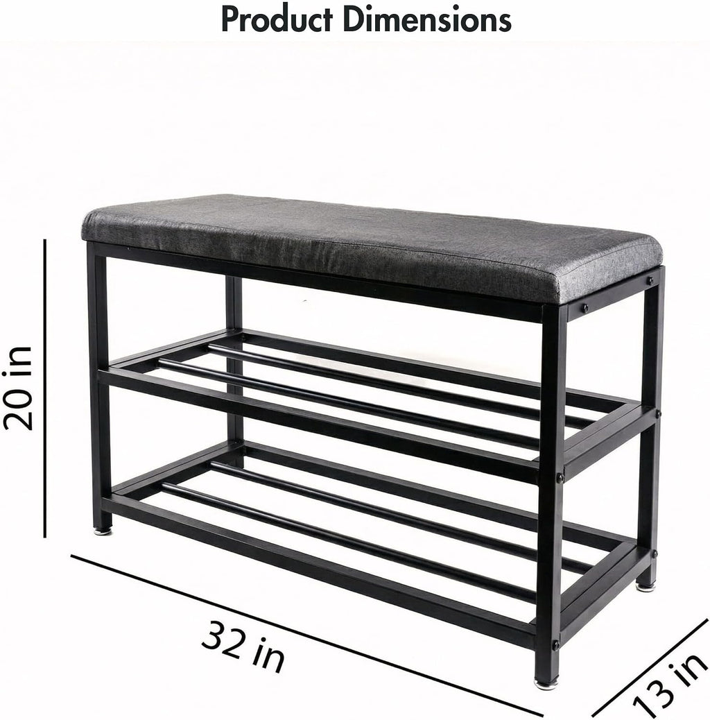 Luxe L 100% Faux Fur Shoe Storage Bench for Entryway, Compact Bench with Multi-Tier Shoe Rack, Space-Saving Small Entryway Bench with Storage Shelf, Ideal for Living Room, Hallway - Charcoal