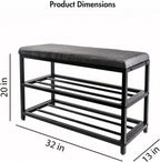 Luxe L 100% Faux Fur Shoe Storage Bench for Entryway, Compact Bench with Multi-Tier Shoe Rack, Space-Saving Small Entryway Bench with Storage Shelf, Ideal for Living Room, Hallway - Charcoal