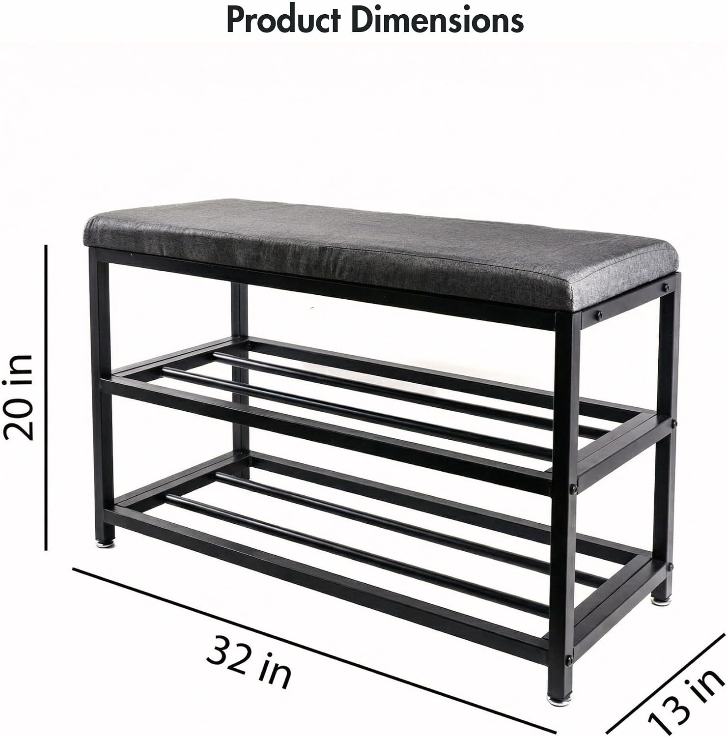 Luxe L 100% Faux Fur Shoe Storage Bench for Entryway, Compact Bench with Multi-Tier Shoe Rack, Space-Saving Small Entryway Bench with Storage Shelf, Ideal for Living Room, Hallway - Charcoal